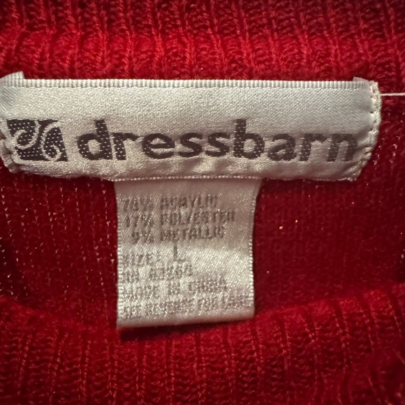 Dress Barn Women's Red Sweater Size L Metallic Thread Sparkly Classic Christmas - Picture 11 of 14